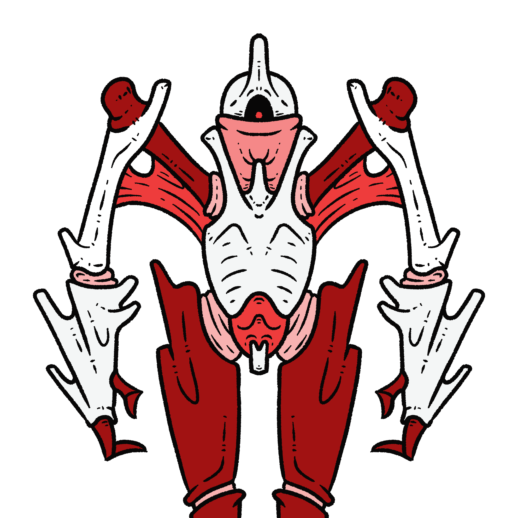 An illustration depicting a mecha made of flesh and bone.